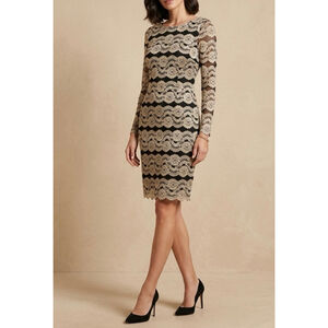 Cremieux Black & Gold Lace Midi Dress